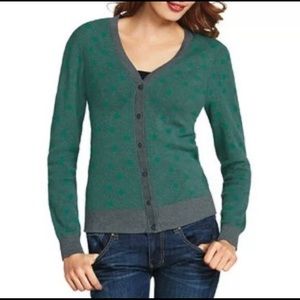 Cabi vneck Cotton cardigan green grey sweater lrg